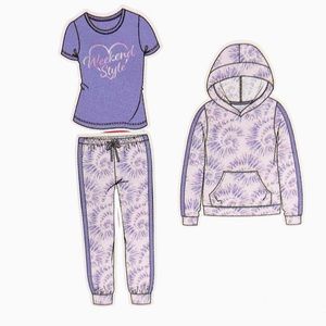 Saint Eve Kids 3-piece Lounge Sleepwear Set Pink/Purple Tie Dye Weekend Style PJ